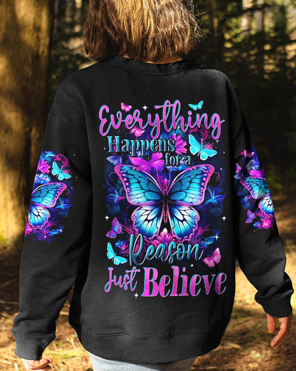 Everything Happens for a Reason just Believe Inspirational Butterfly AOP Shirts _9_ imbKR