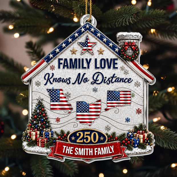 Family Love Knows No Distance - Personalized Acrylic Ornament - Gift For Family