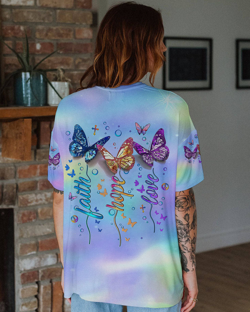 Faith Hope Love Colorful Pastel Butterfly Tie Dye Graphic AOP Shirts _10_ TwACo