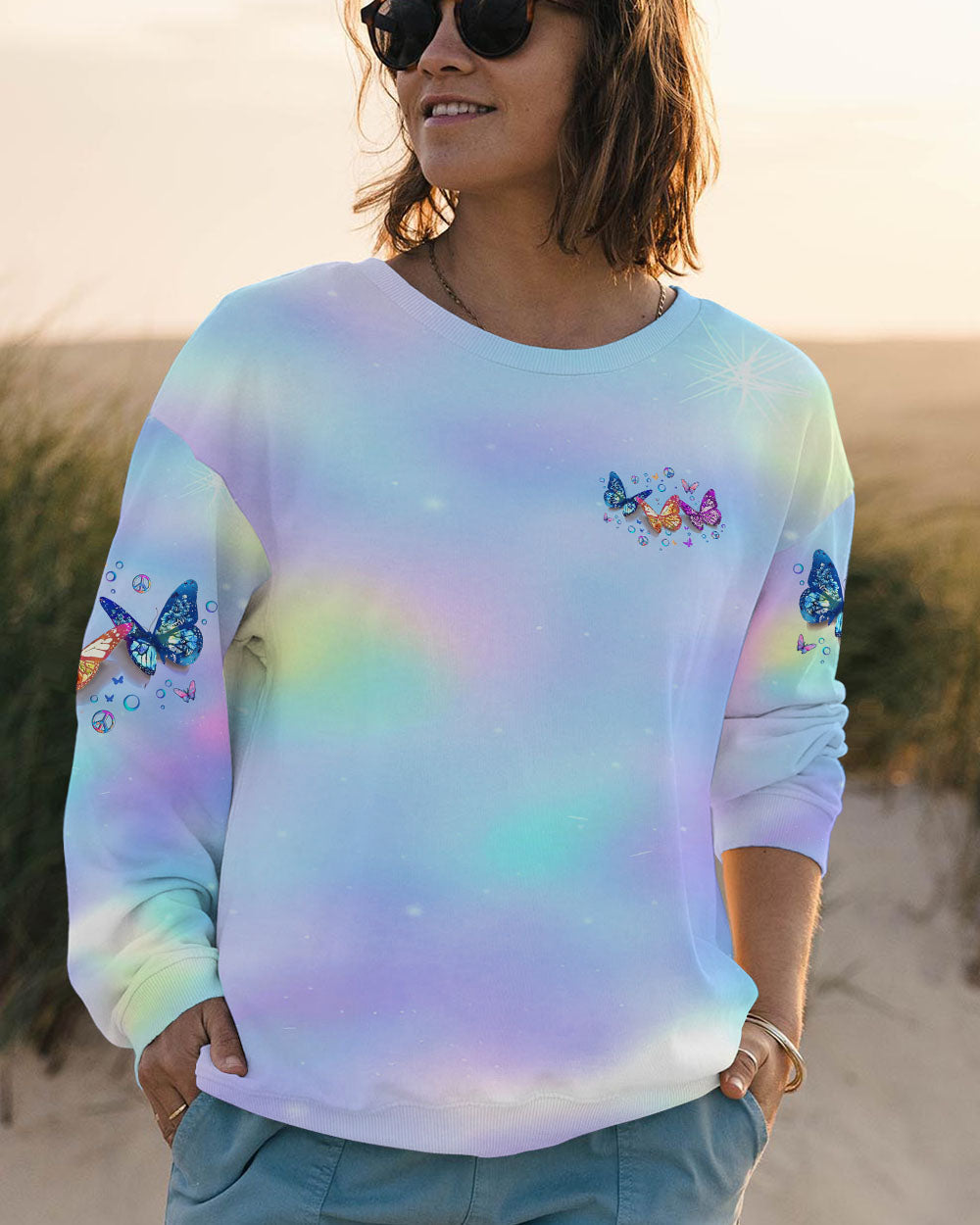 Faith Hope Love Colorful Pastel Butterfly Tie Dye Graphic AOP Shirts _2_ d86Jh