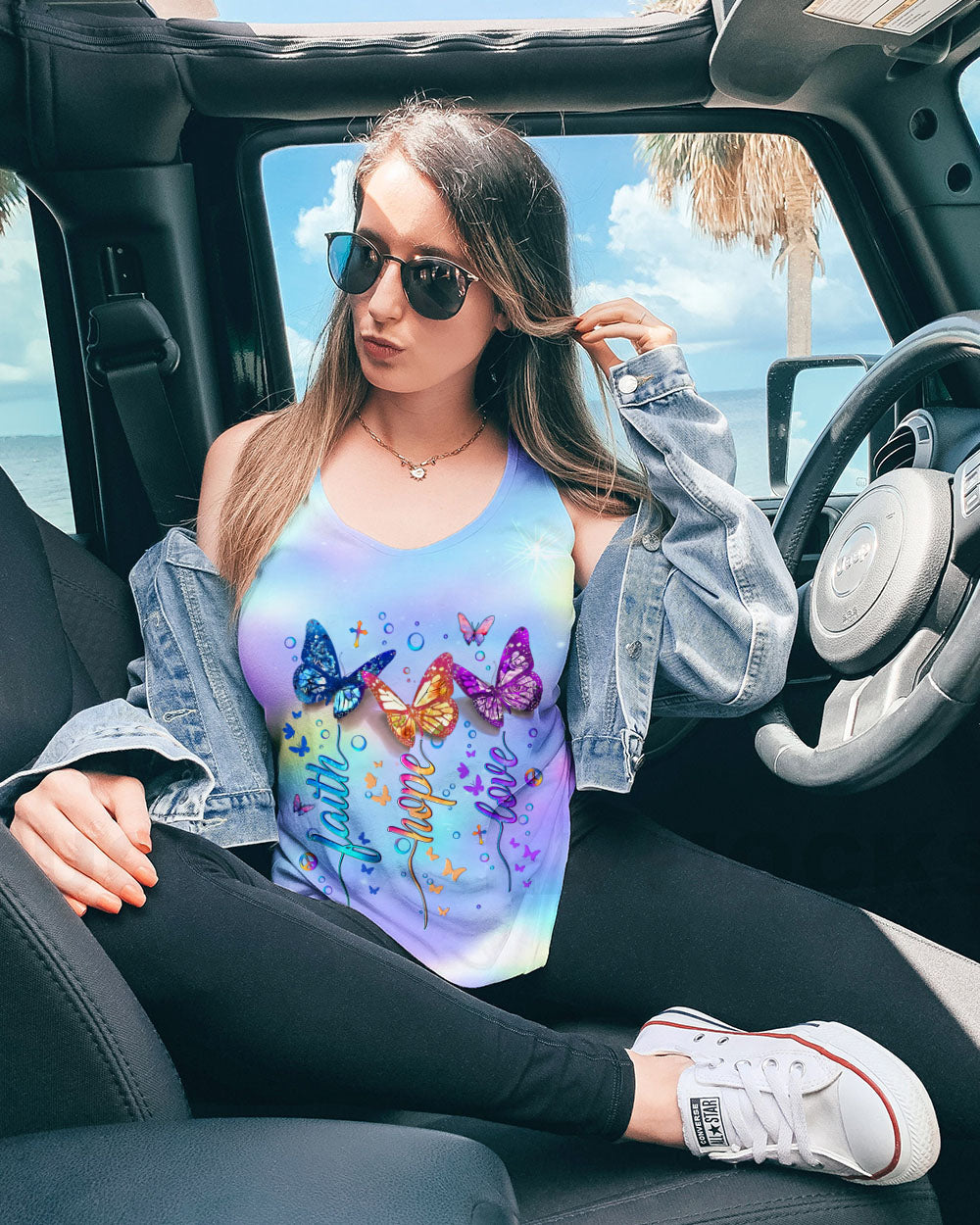 Faith Hope Love Colorful Pastel Butterfly Tie Dye Graphic AOP Shirts _5_ umWyj
