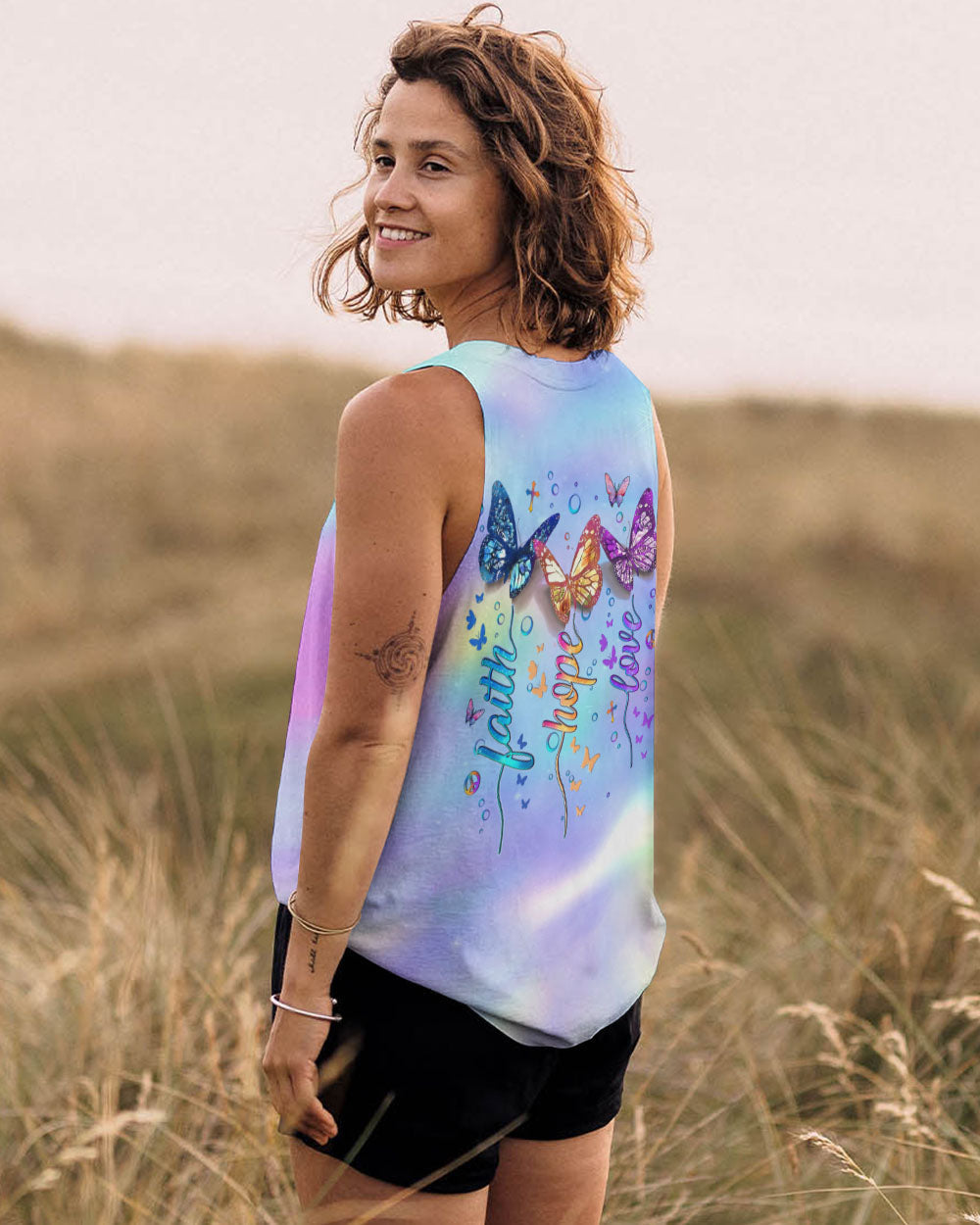 Faith Hope Love Colorful Pastel Butterfly Tie Dye Graphic AOP Shirts _7_ rvk2h