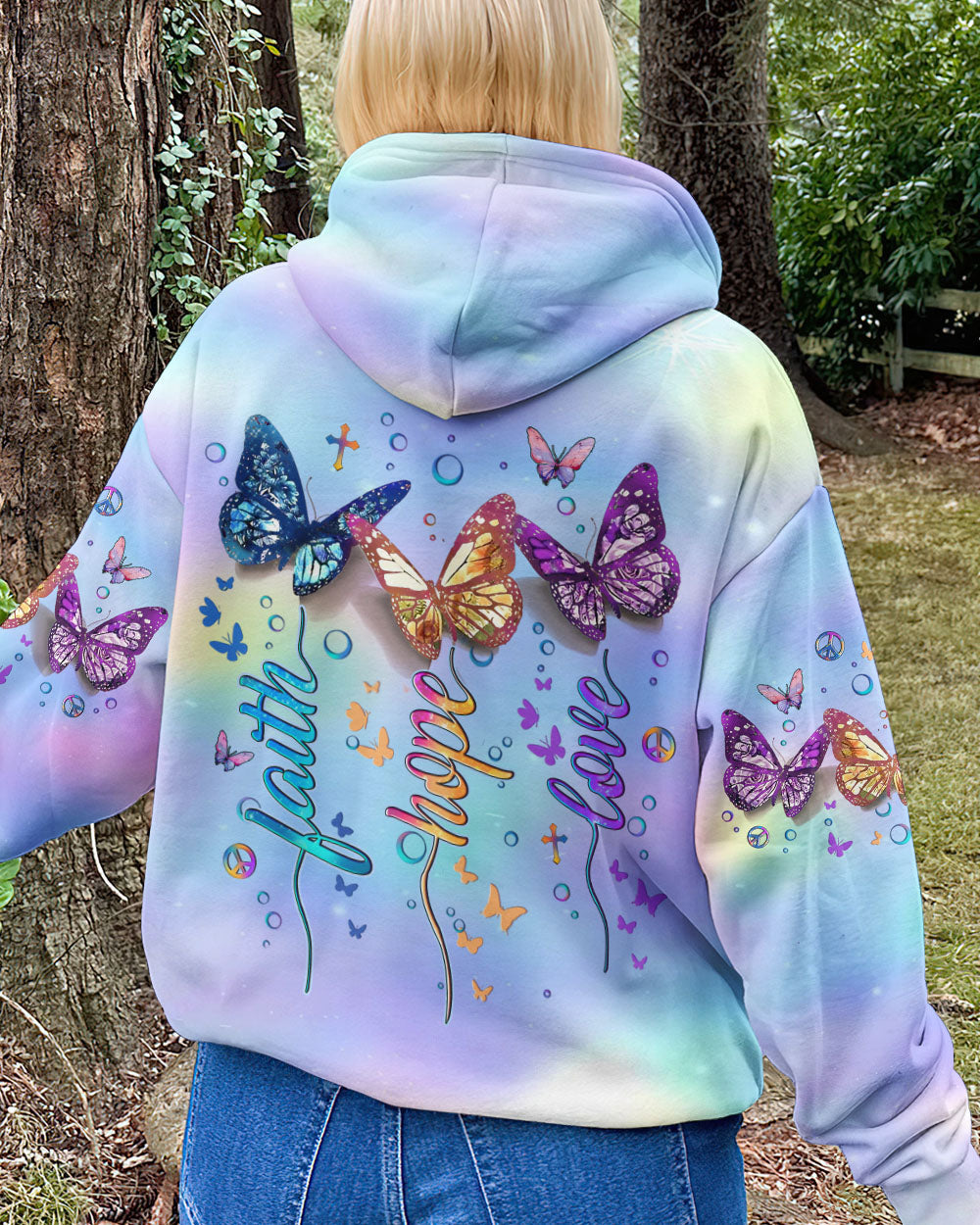 Faith Hope Love Colorful Pastel Butterfly Tie Dye Graphic AOP Shirts _8_ yTy2E