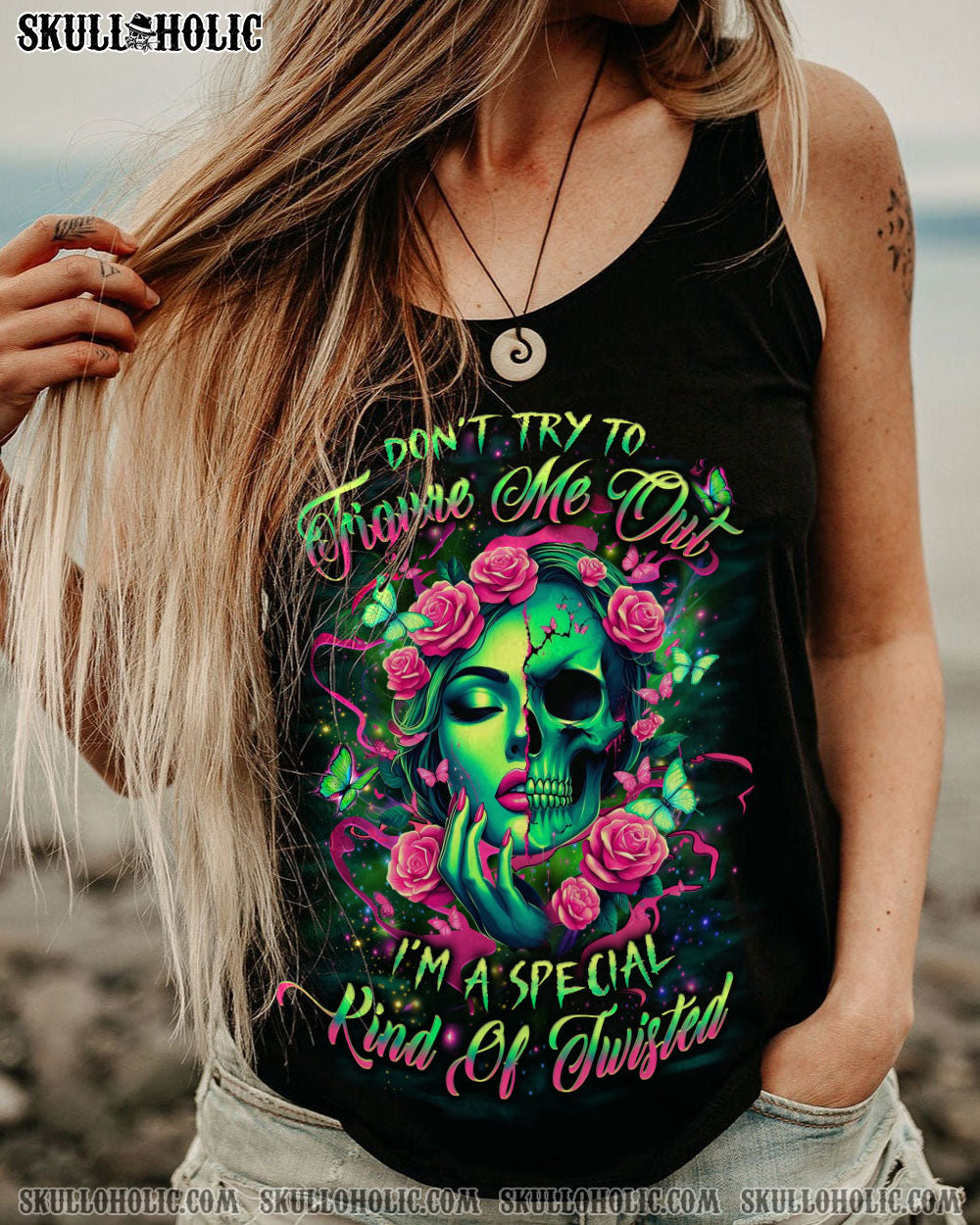 Figure Me Out Im a Special Kind of Twisted Skull Girl Dark Floral Gothic AOP Shirts _11_ Q6R2V