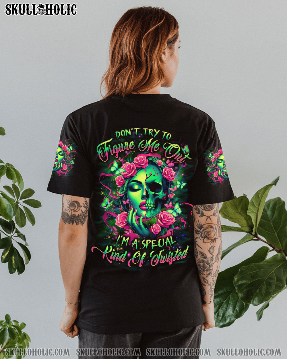 Figure Me Out Im a Special Kind of Twisted Skull Girl Dark Floral Gothic AOP Shirts _3_ KflM0