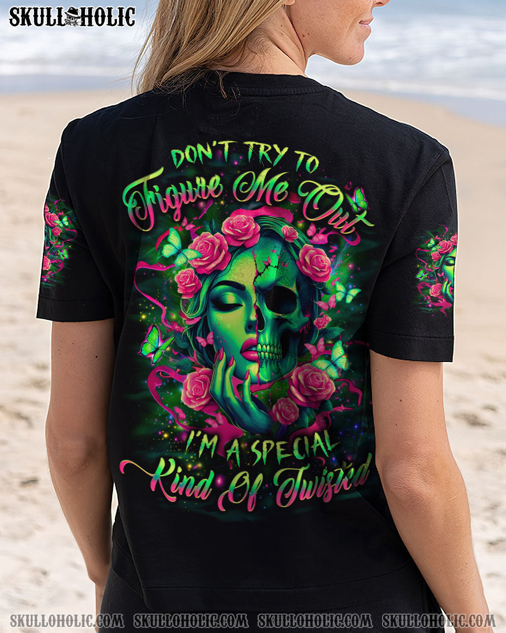 Figure Me Out Im a Special Kind of Twisted Skull Girl Dark Floral Gothic AOP Shirts _5_ y8aiS