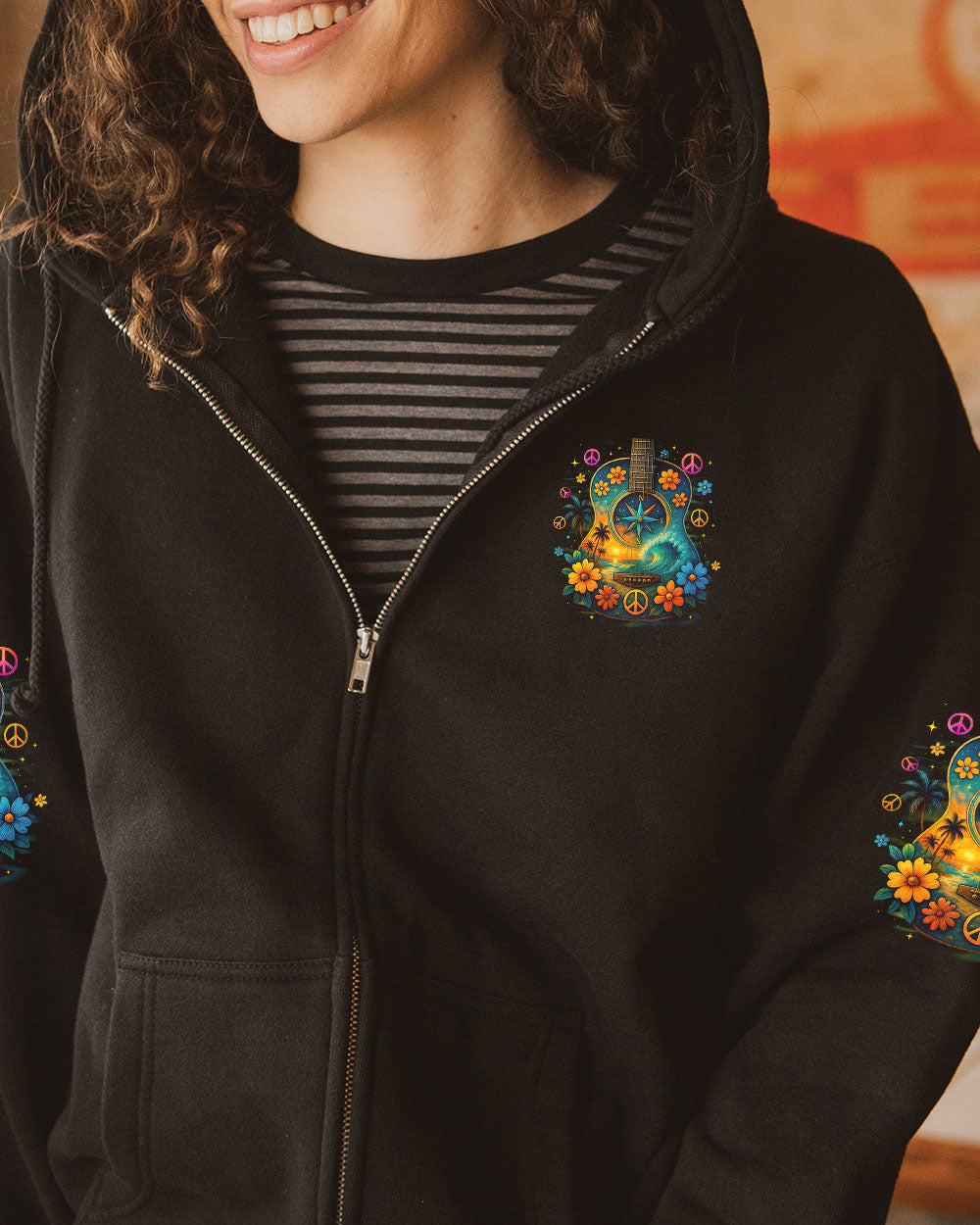 Find Me Where The Music Meets The Ocean Guitar Colorful with Flowers Design for Women AOP Shirts _10_ qgmLE