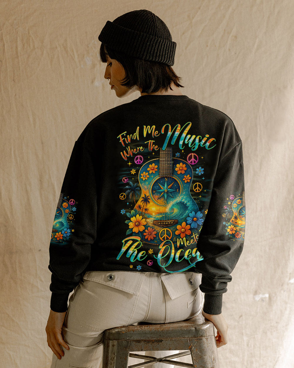Find Me Where The Music Meets The Ocean Guitar Colorful with Flowers Design for Women AOP Shirts _9_ PRMda