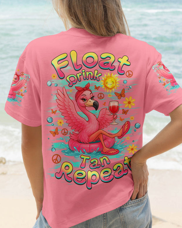 Float, Drink, Tan, Repeat - Funny Flamingo Pink Summer Vibes Design for Women - AOP Shirts QT5082201