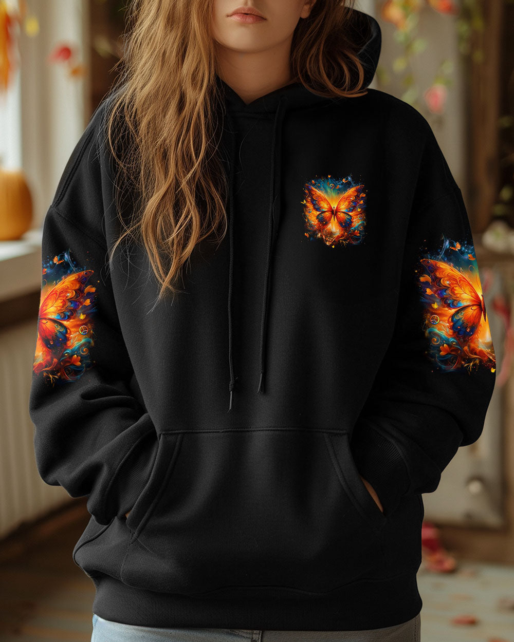 Fly High Be Free Be You Colorful Fire Butterfly Peace Sign Graphic AOP Shirts _13_ LdKfv