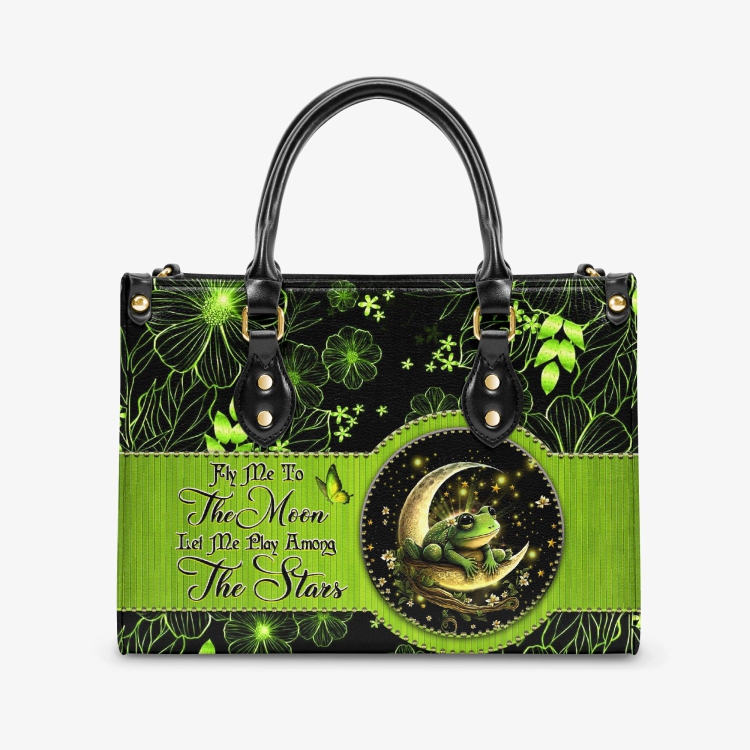 Fly Me to the Moon Let Me Play Among the Stars Celestial Moon Frog Hippie Leather Bag _4_ RywxT