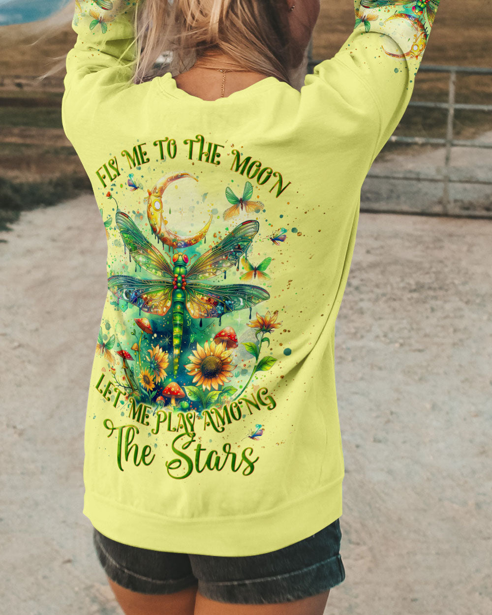 Fly Me to the Moon Let Me Play Among the Stars Dragonfly Celestial Graphic AOP Shirts _7_ 0O2fw
