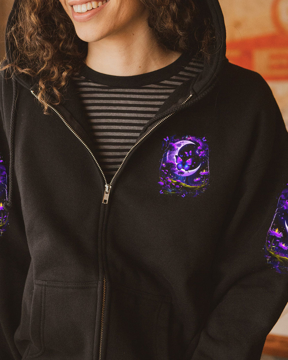 Fly Me to the Moon Let Me Play Among the Stars Purple Moon Butterfly AOP Shirts _10_ jyIcD