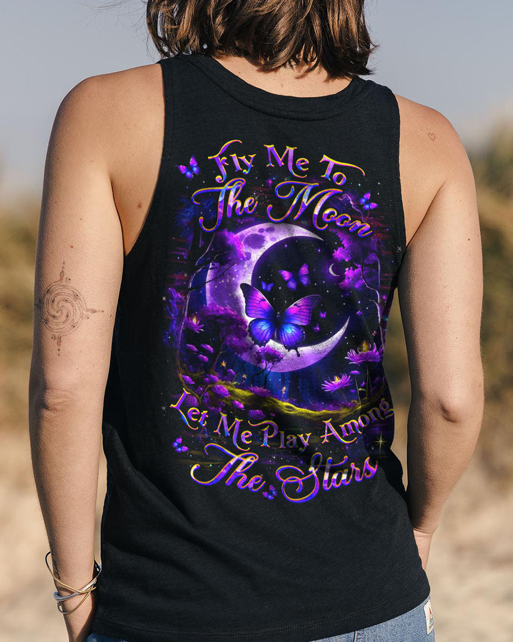 Fly Me to the Moon Let Me Play Among the Stars Purple Moon Butterfly AOP Shirts _13_ wvpfp