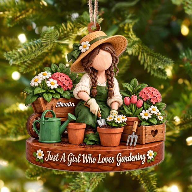 Just A Girl Who Loves Gardening- Personalized Wood Ornament - Gift For Her