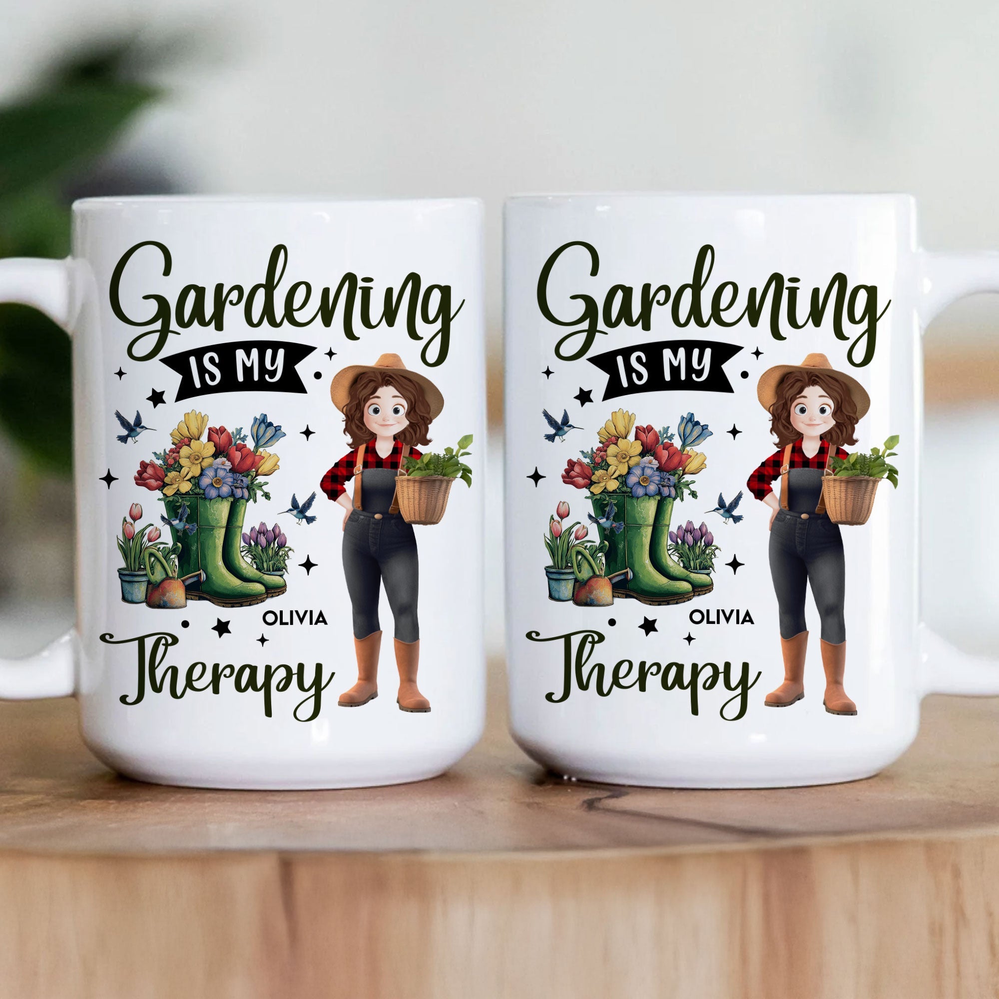 Gardening Is My Therapy Cartoon Version Personalized Mug_2