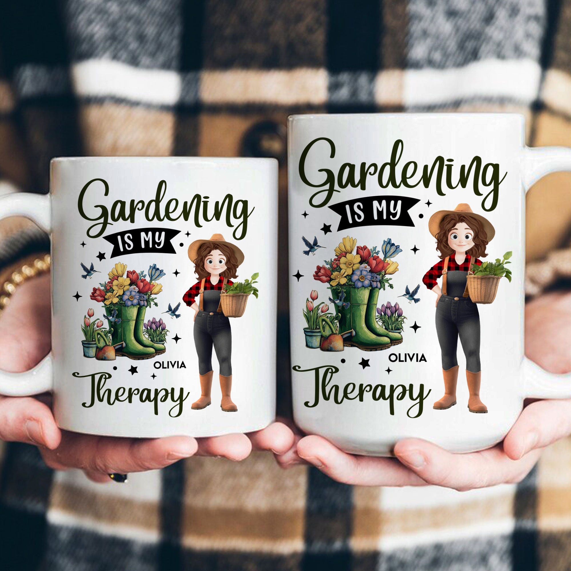 Gardening Is My Therapy Cartoon Version Personalized Mug_3