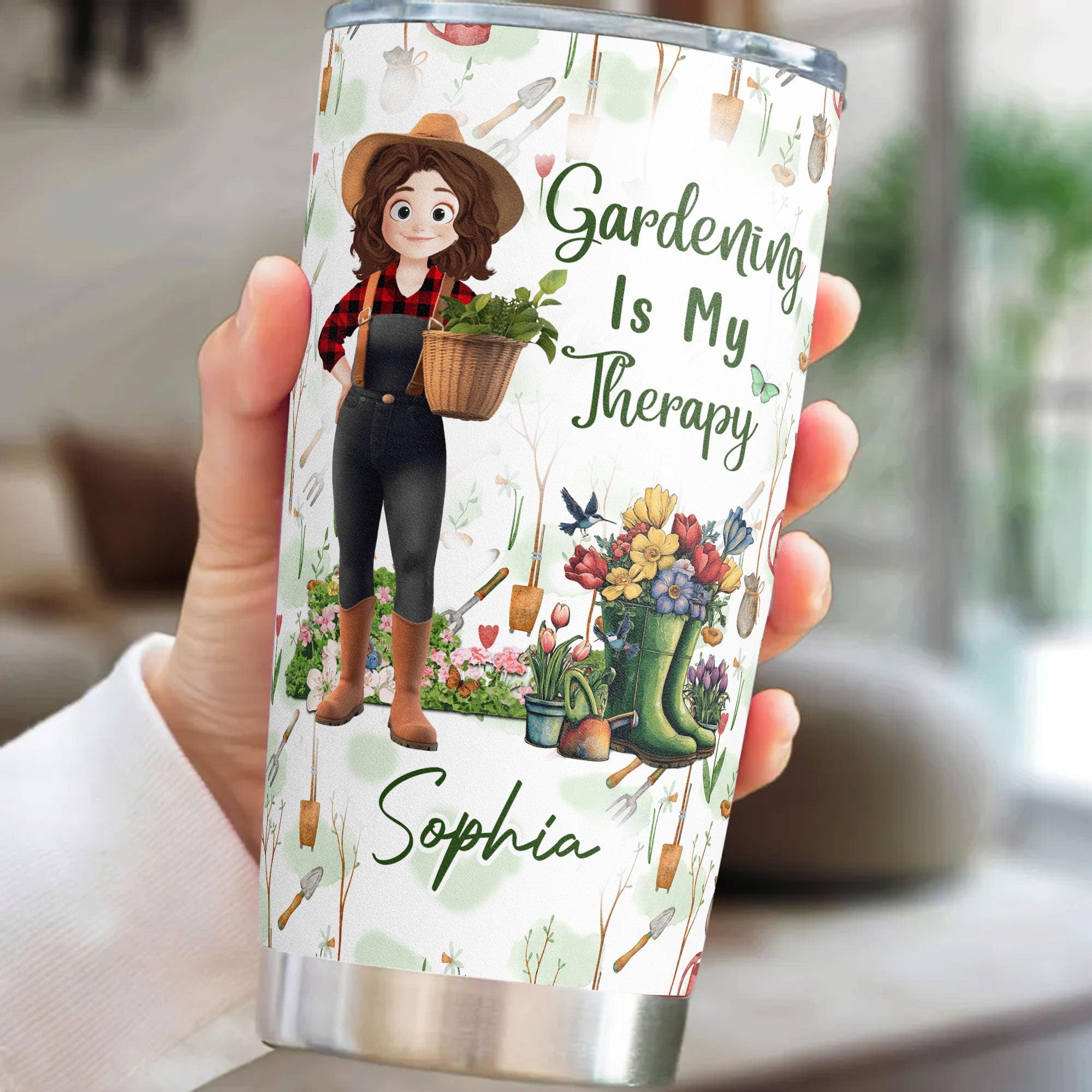 Gardening Is My Therapy Cartoon Version Personalized Tumbler Cup_1