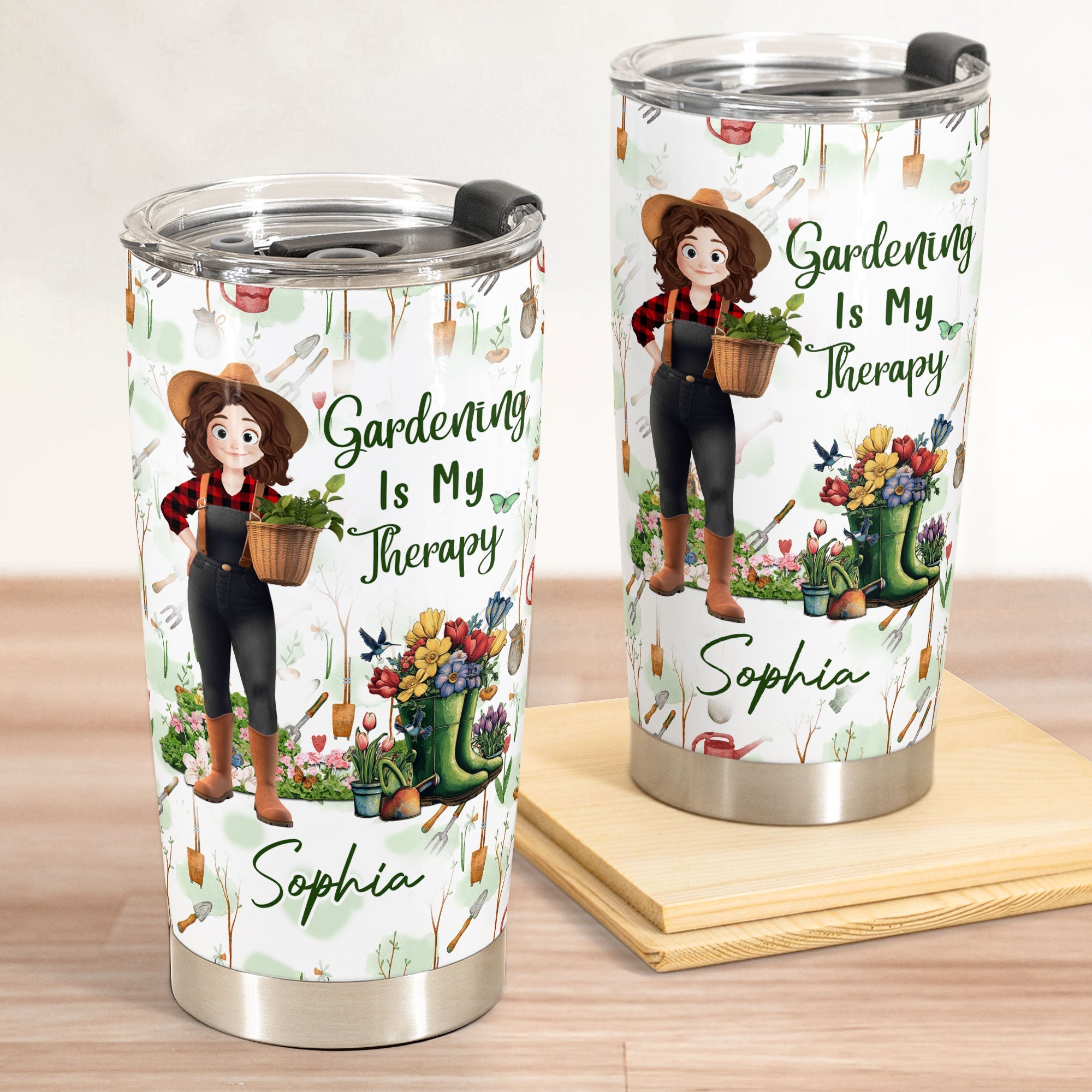 Gardening Is My Therapy Cartoon Version Personalized Tumbler Cup_2
