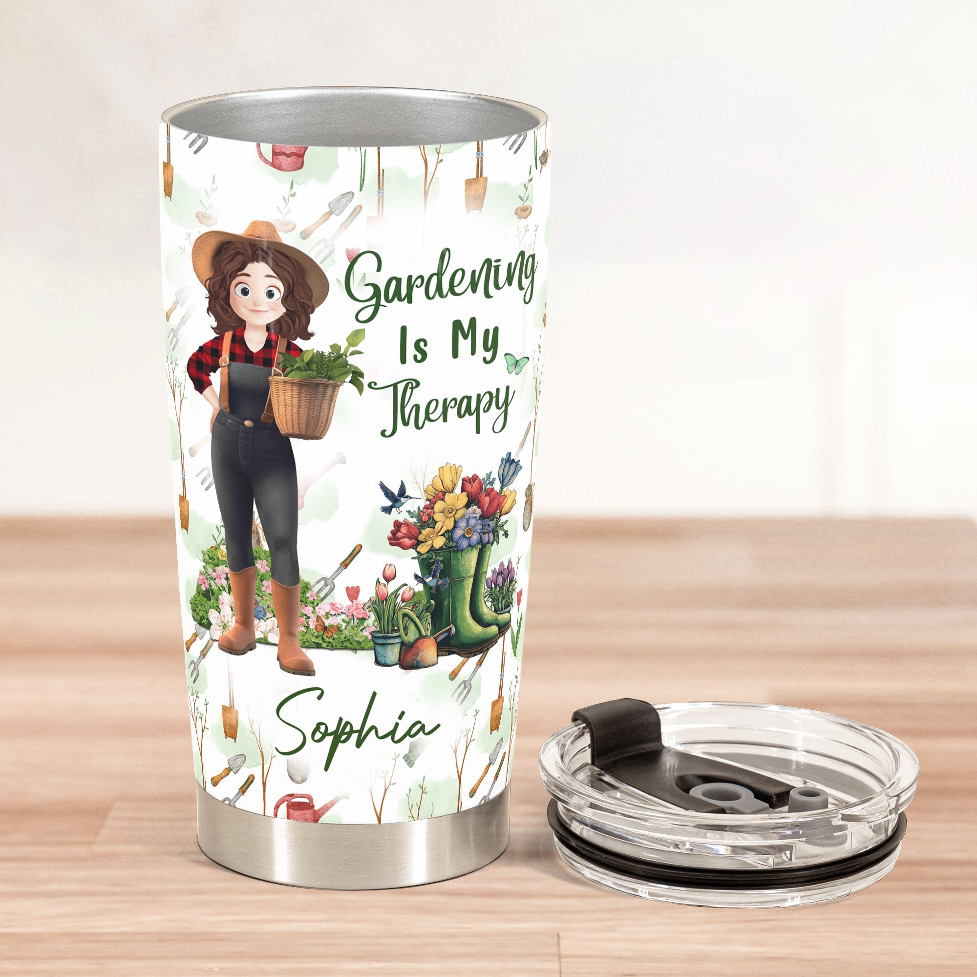 Gardening Is My Therapy Cartoon Version Personalized Tumbler Cup_3