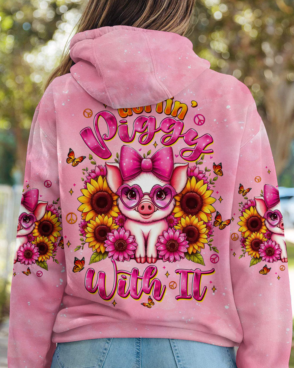 Gettin Piggy With It Cute Piggy with Hippie Sunflower AOP Shirts _10_ Z587Z