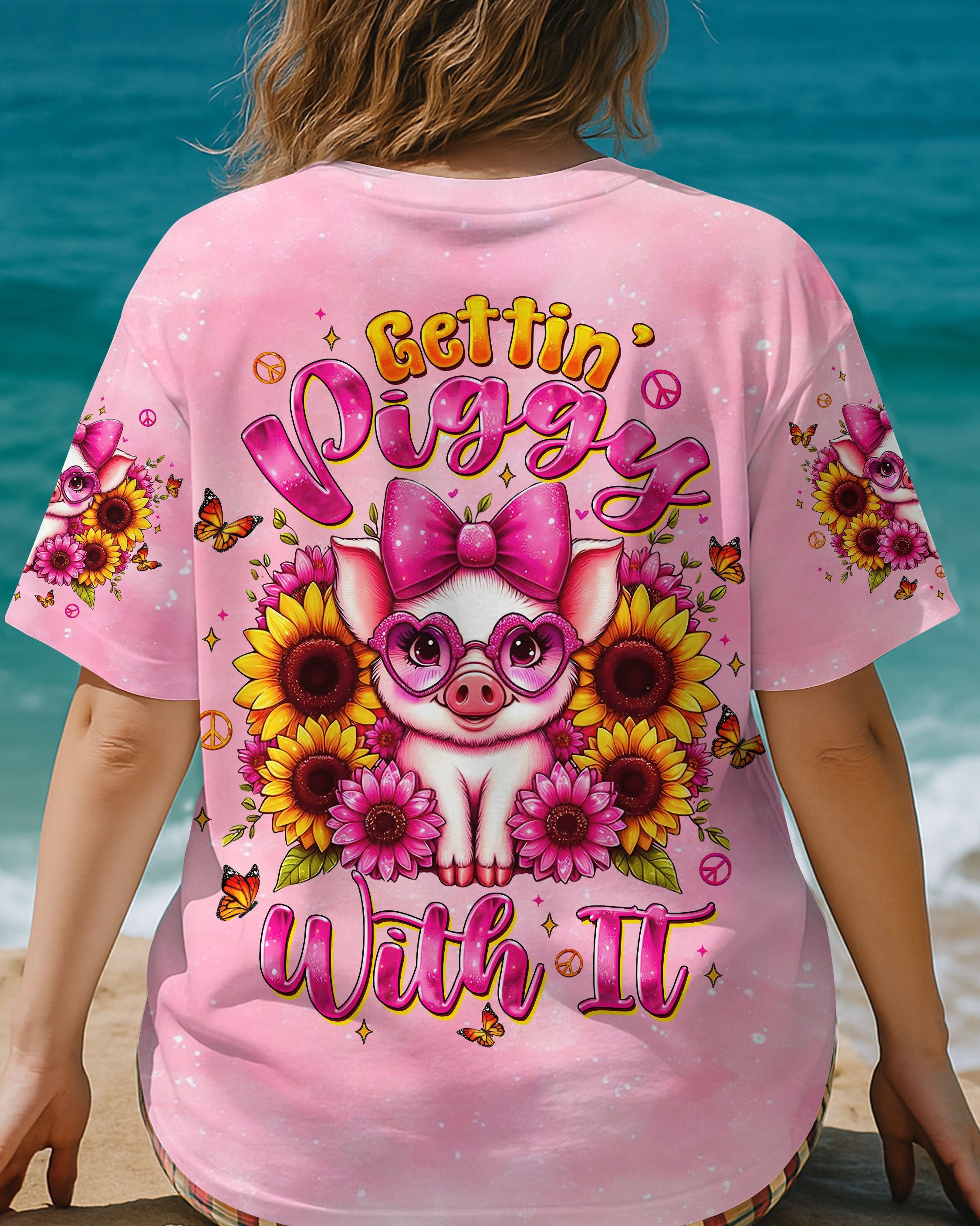 Gettin Piggy With It Cute Piggy with Hippie Sunflower AOP Shirts _13_ cM28r