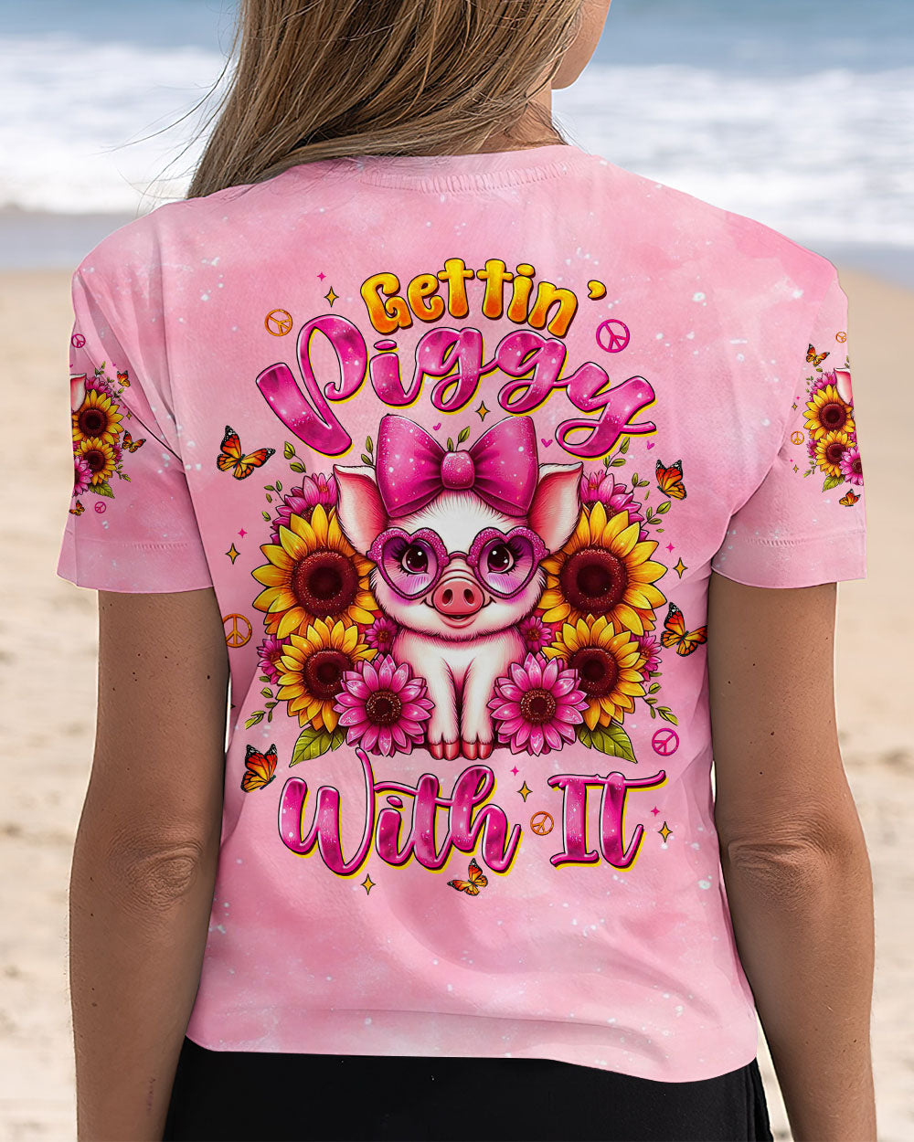 Gettin Piggy With It Cute Piggy with Hippie Sunflower AOP Shirts _15_ SRNwB