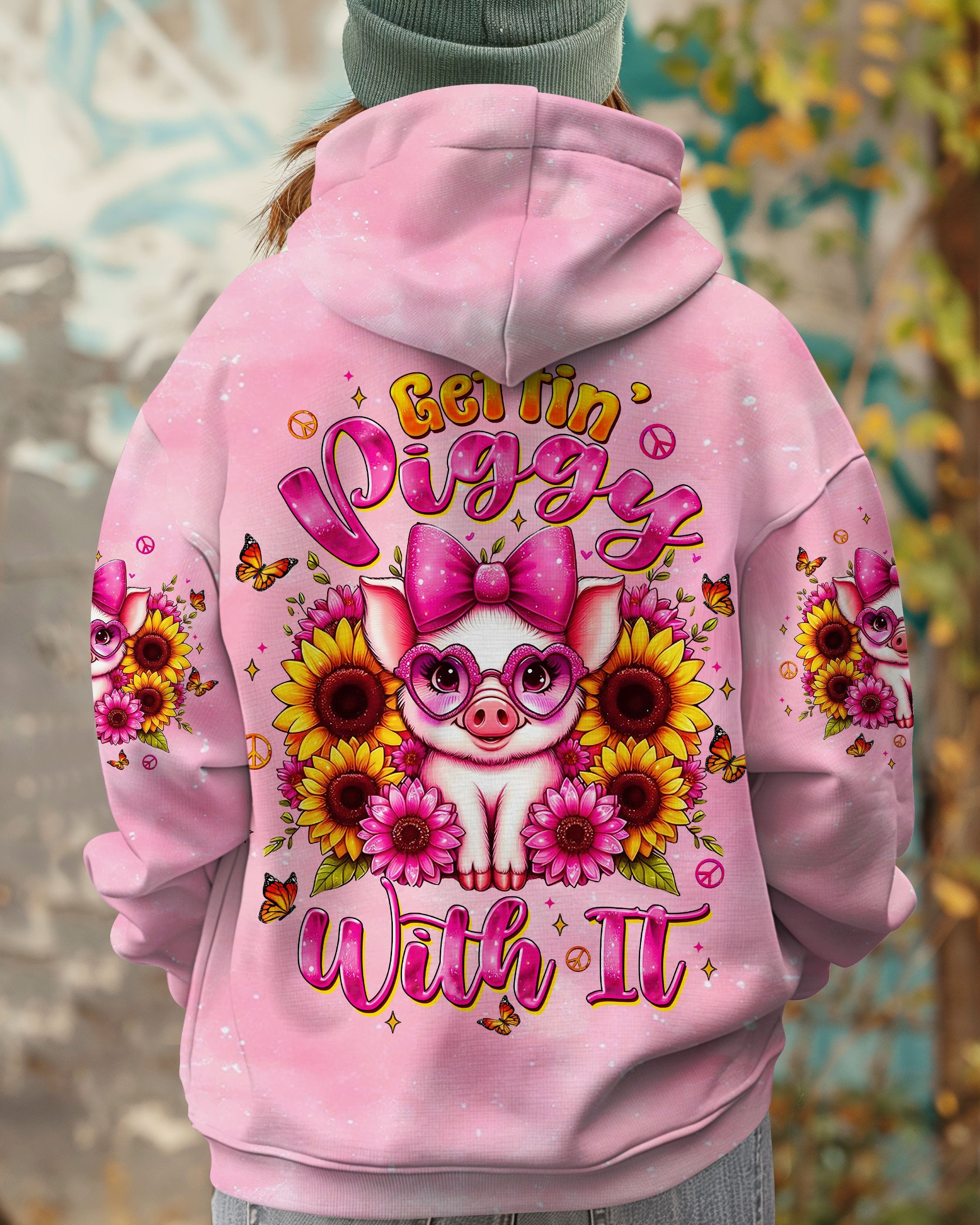 Gettin Piggy With It Cute Piggy with Hippie Sunflower AOP Shirts _1_ vlUC6