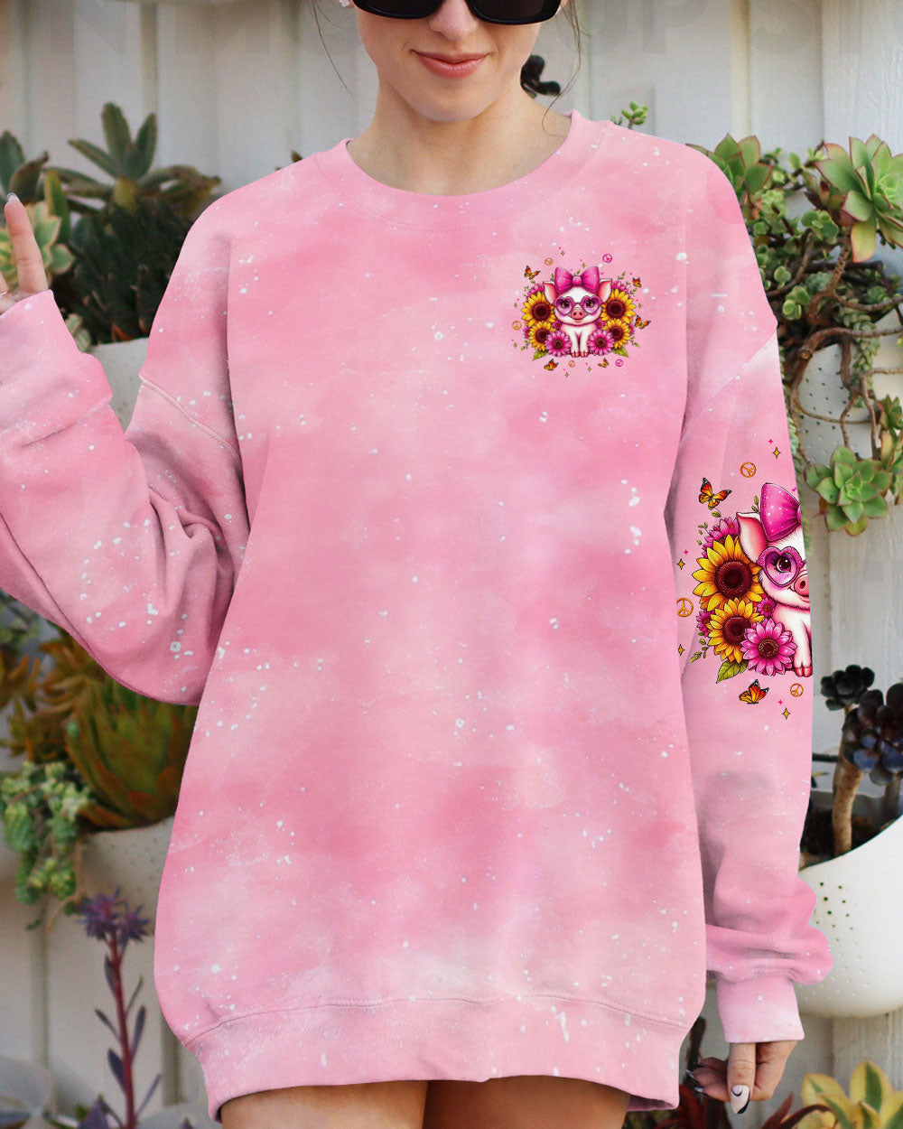 Gettin Piggy With It Cute Piggy with Hippie Sunflower AOP Shirts _2_ o11lT