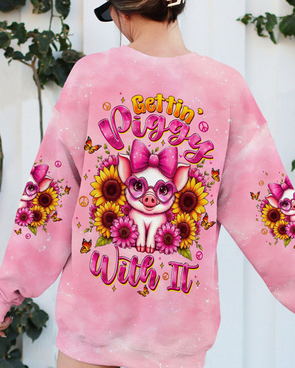 Gettin Piggy With It Cute Piggy with Hippie Sunflower AOP Shirts _3_ ZWSqU