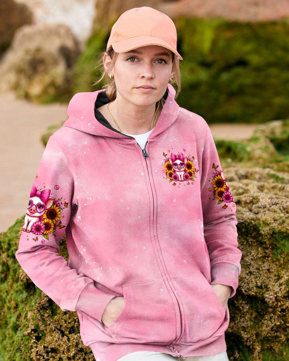 Gettin Piggy With It Cute Piggy with Hippie Sunflower AOP Shirts _4_ Vluwa