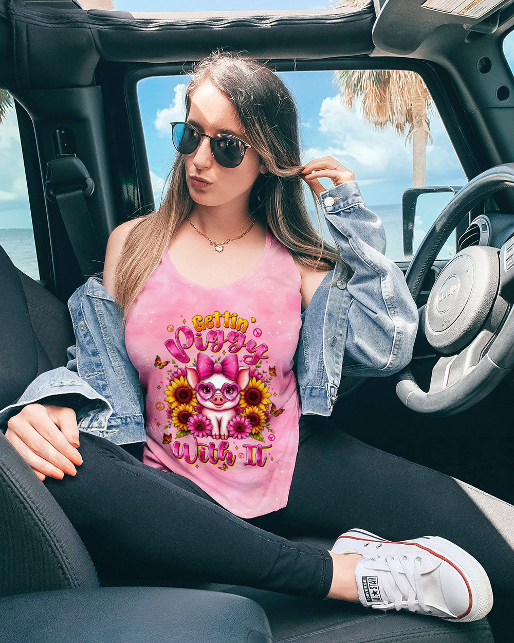 Gettin Piggy With It Cute Piggy with Hippie Sunflower AOP Shirts _5_ YiMKl