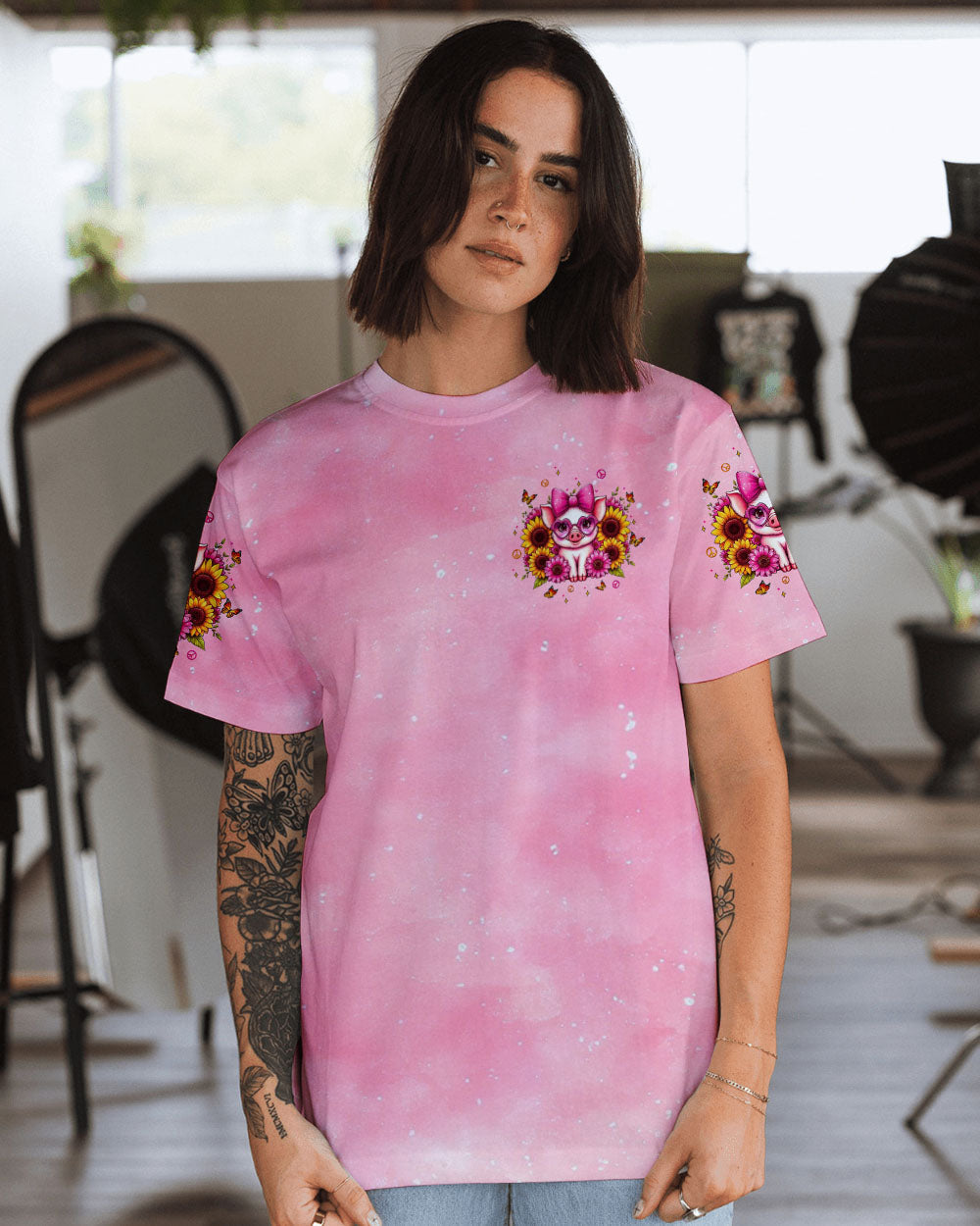 Gettin Piggy With It Cute Piggy with Hippie Sunflower AOP Shirts _9_ aLHeI