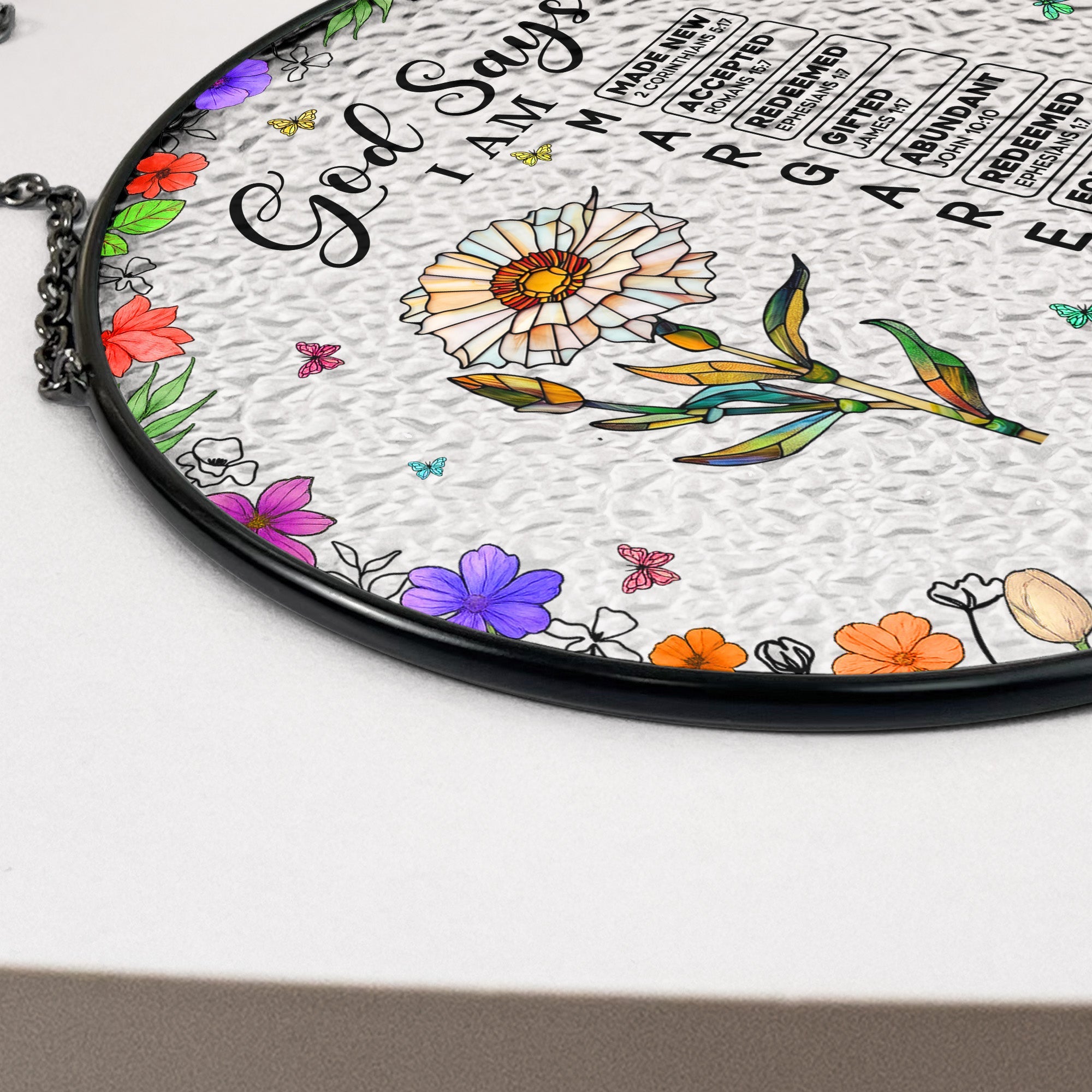 God Says I Am Name Letter In Bible Personalized Stained Glass Window Hanging Suncatcher_4