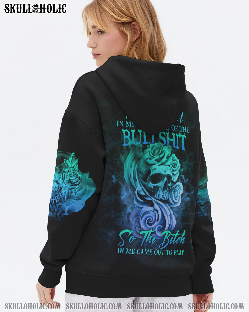 Good Girl Gone Bad Skull and Blue Roses Gothic Graphic AOP Shirts _10_ W67XP