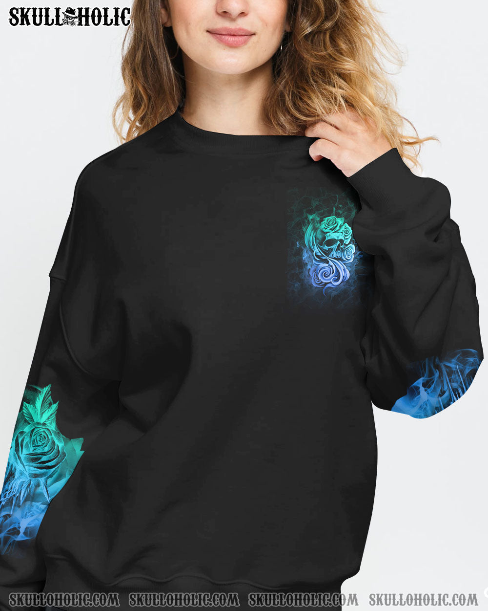 Good Girl Gone Bad Skull and Blue Roses Gothic Graphic AOP Shirts _11_ SuVnT