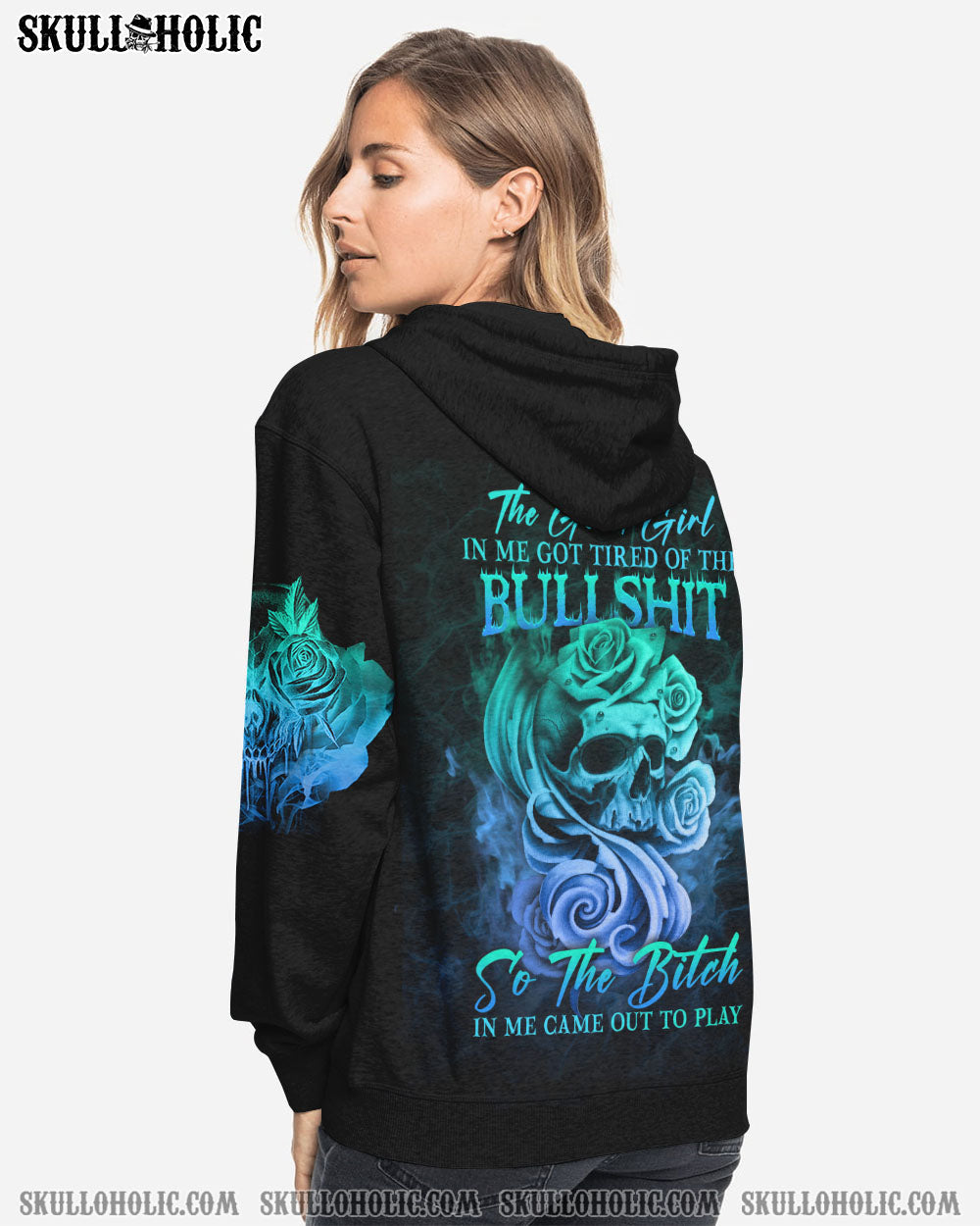 Good Girl Gone Bad Skull and Blue Roses Gothic Graphic AOP Shirts _14_ 4gxOD