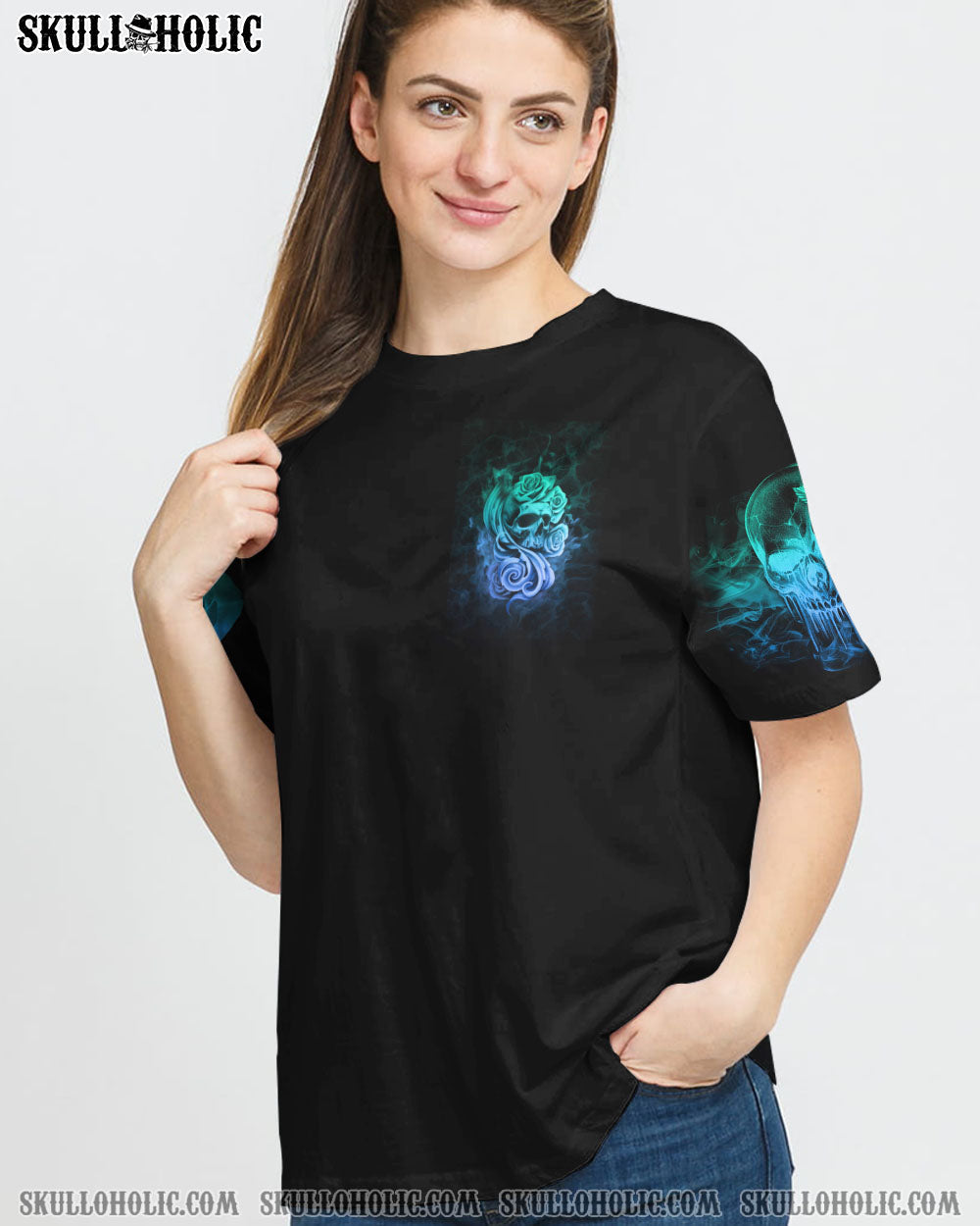 Good Girl Gone Bad Skull and Blue Roses Gothic Graphic AOP Shirts _15_ rynsa