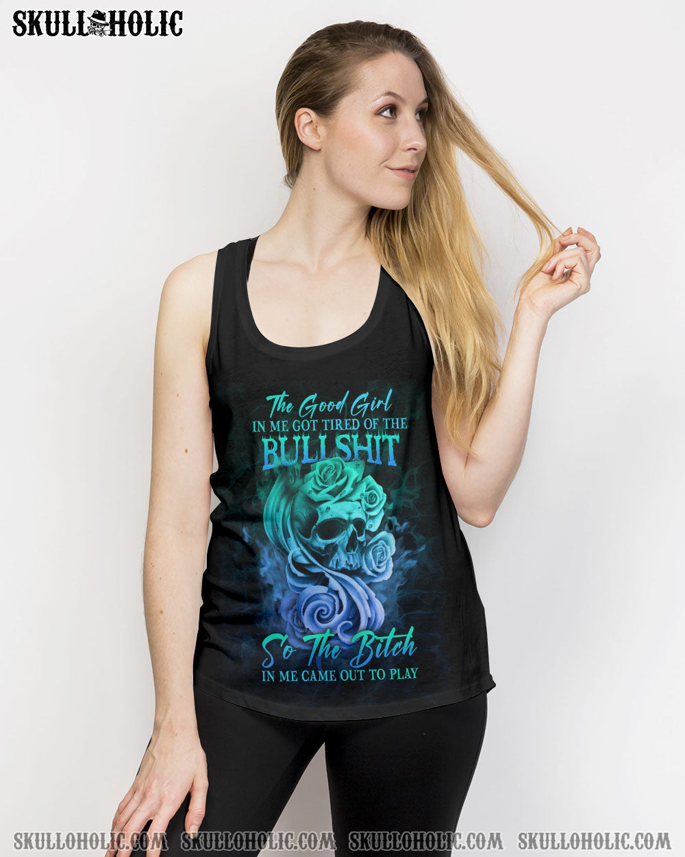 Good Girl Gone Bad Skull and Blue Roses Gothic Graphic AOP Shirts _4_ vzbt1