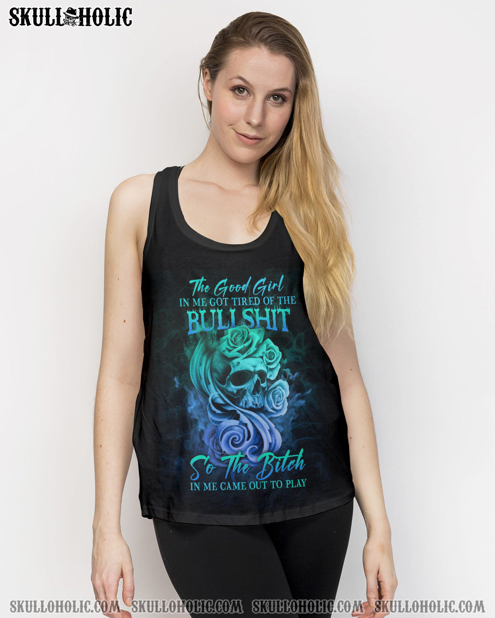 Good Girl Gone Bad Skull and Blue Roses Gothic Graphic AOP Shirts _5_ GNRKl
