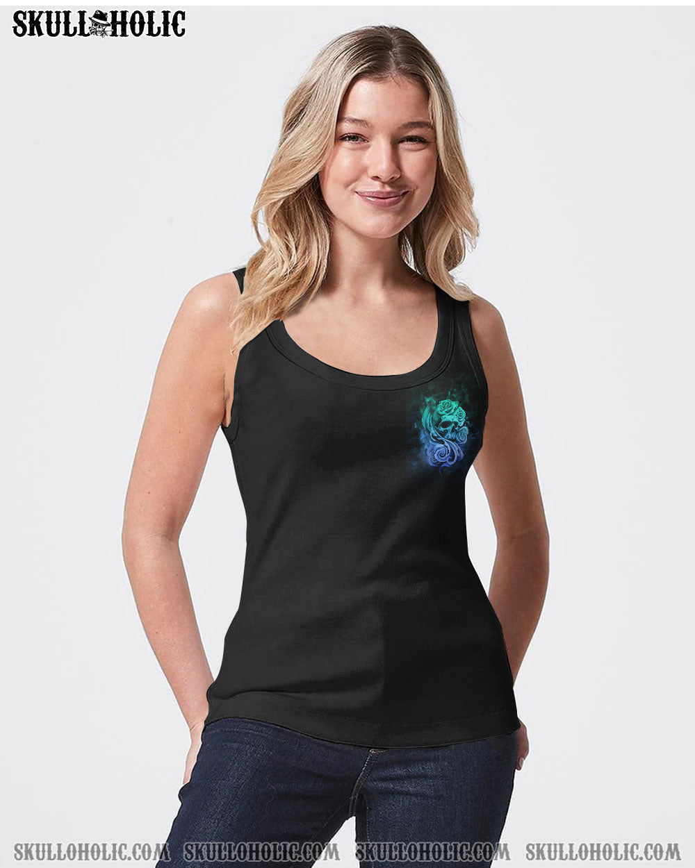 Good Girl Gone Bad Skull and Blue Roses Gothic Graphic AOP Shirts _6_ 3Dri8