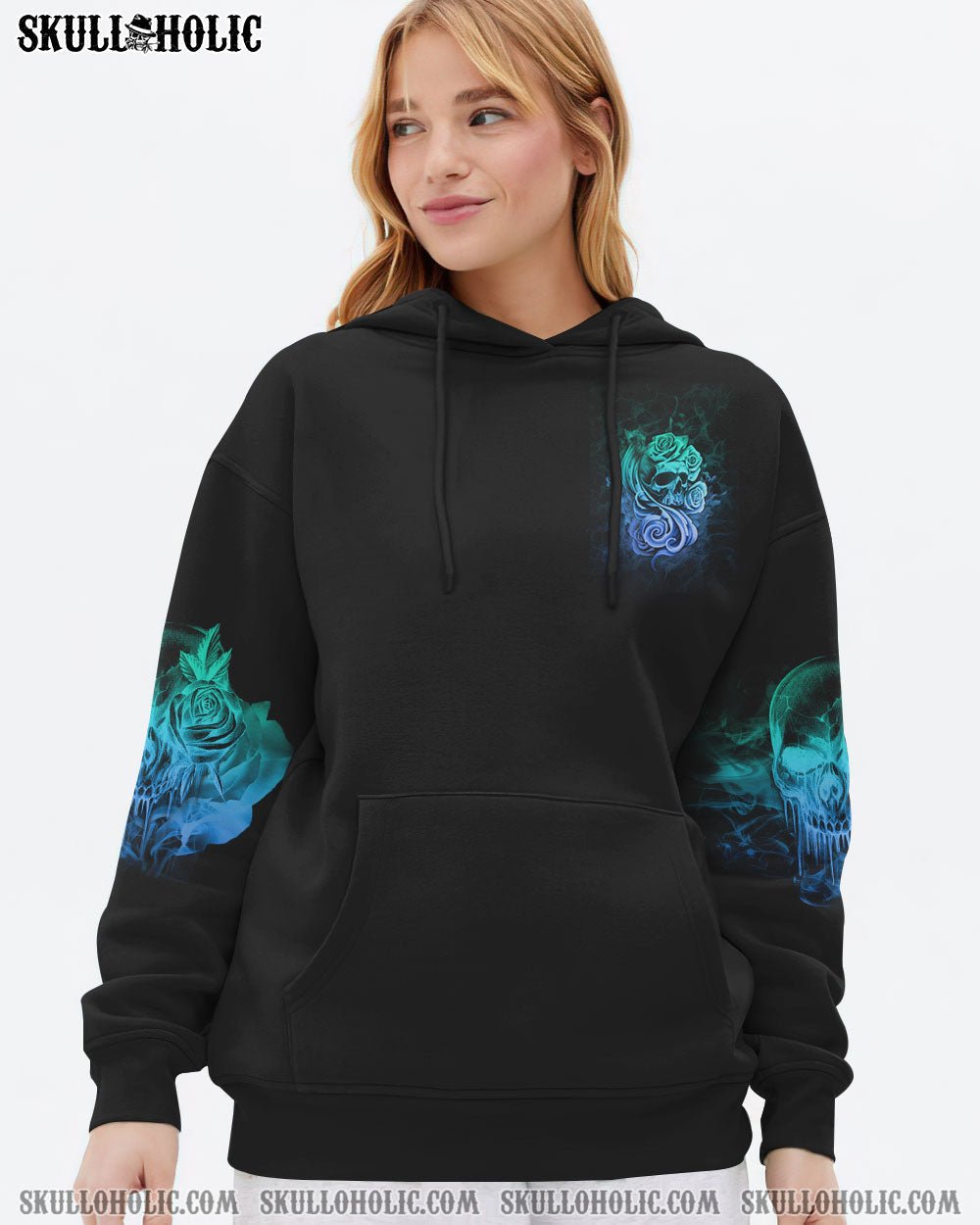 Good Girl Gone Bad Skull and Blue Roses Gothic Graphic AOP Shirts _9_ XUPk6