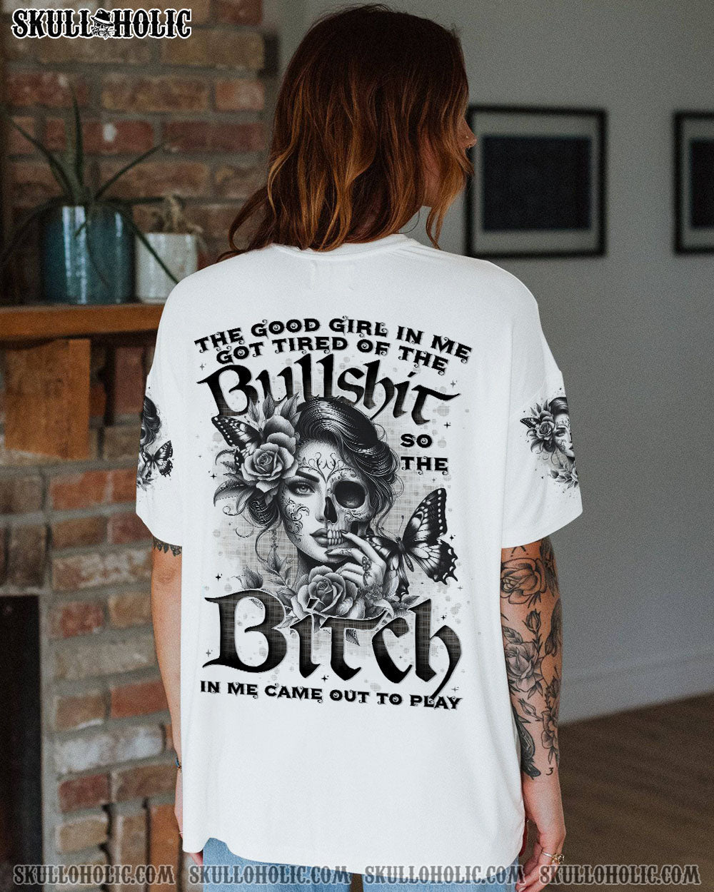 Good Girl Gone Bad The B in Me Came Out Gothic Skull _26 Roses Attitude AOP Shirts _11_ 2xliY