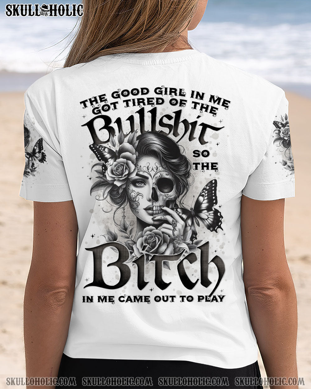 Good Girl Gone Bad The B in Me Came Out Gothic Skull _26 Roses Attitude AOP Shirts _13_ b5AMt