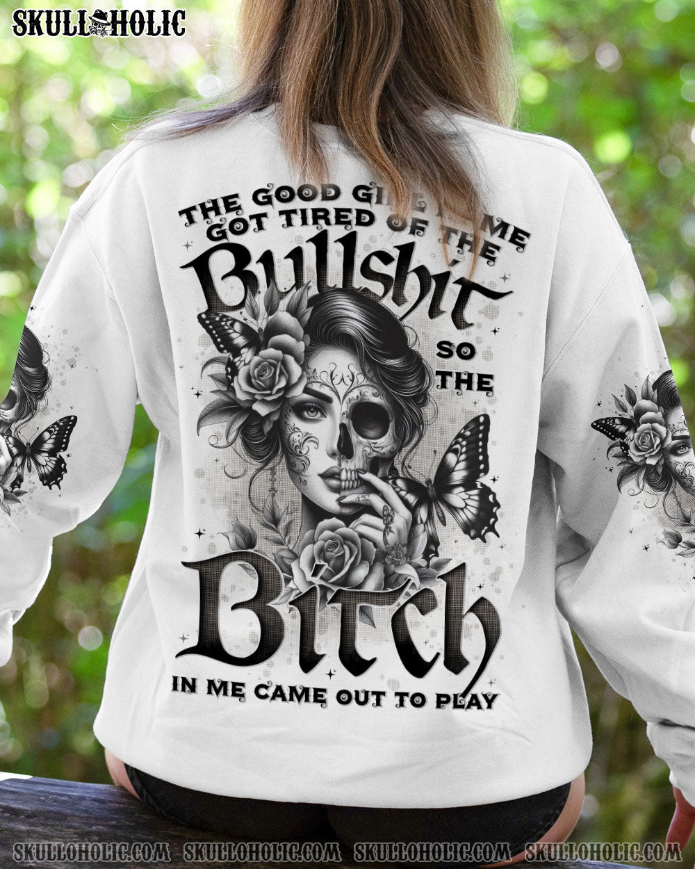 Good Girl Gone Bad The B in Me Came Out Gothic Skull _26 Roses Attitude AOP Shirts _3_ VekDk