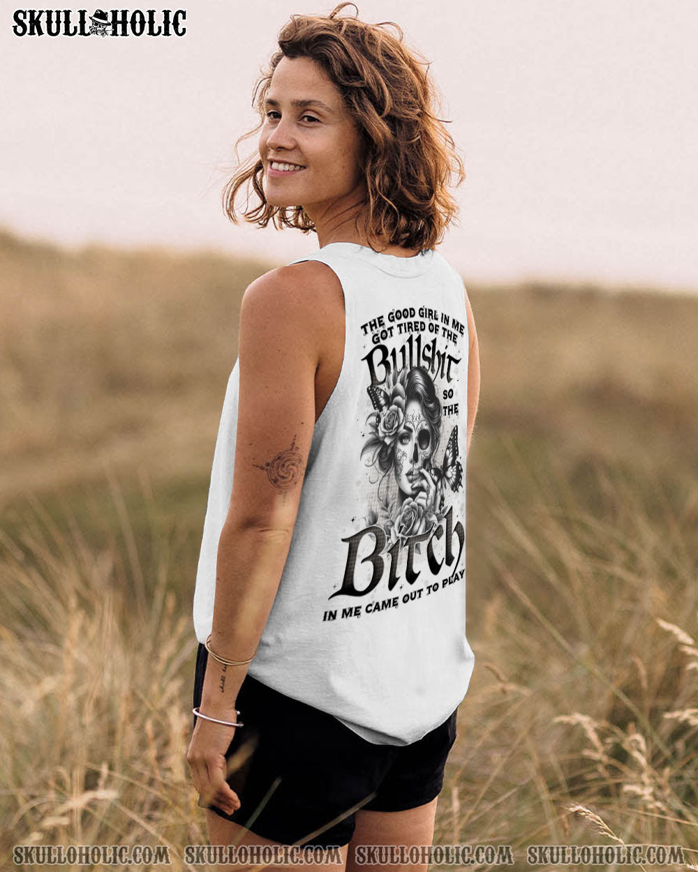 Good Girl Gone Bad The B in Me Came Out Gothic Skull _26 Roses Attitude AOP Shirts _7_ sA5dN