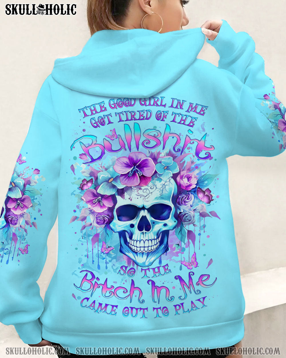 Good Girl gone Bad The B in Me Came Out Purple Skull and Floral Graphic for Women AOP Shirts _1_ hSBa6