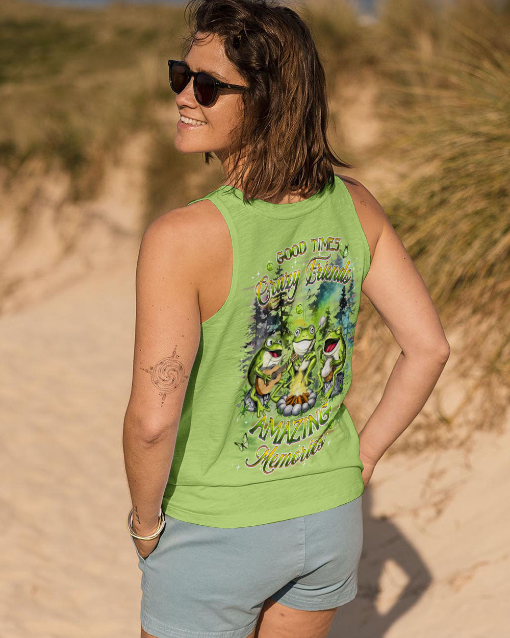 Good Times Crazy Friends Amazing Memories Frog Camping Campfire AOP Shirts _7_ PCeRz