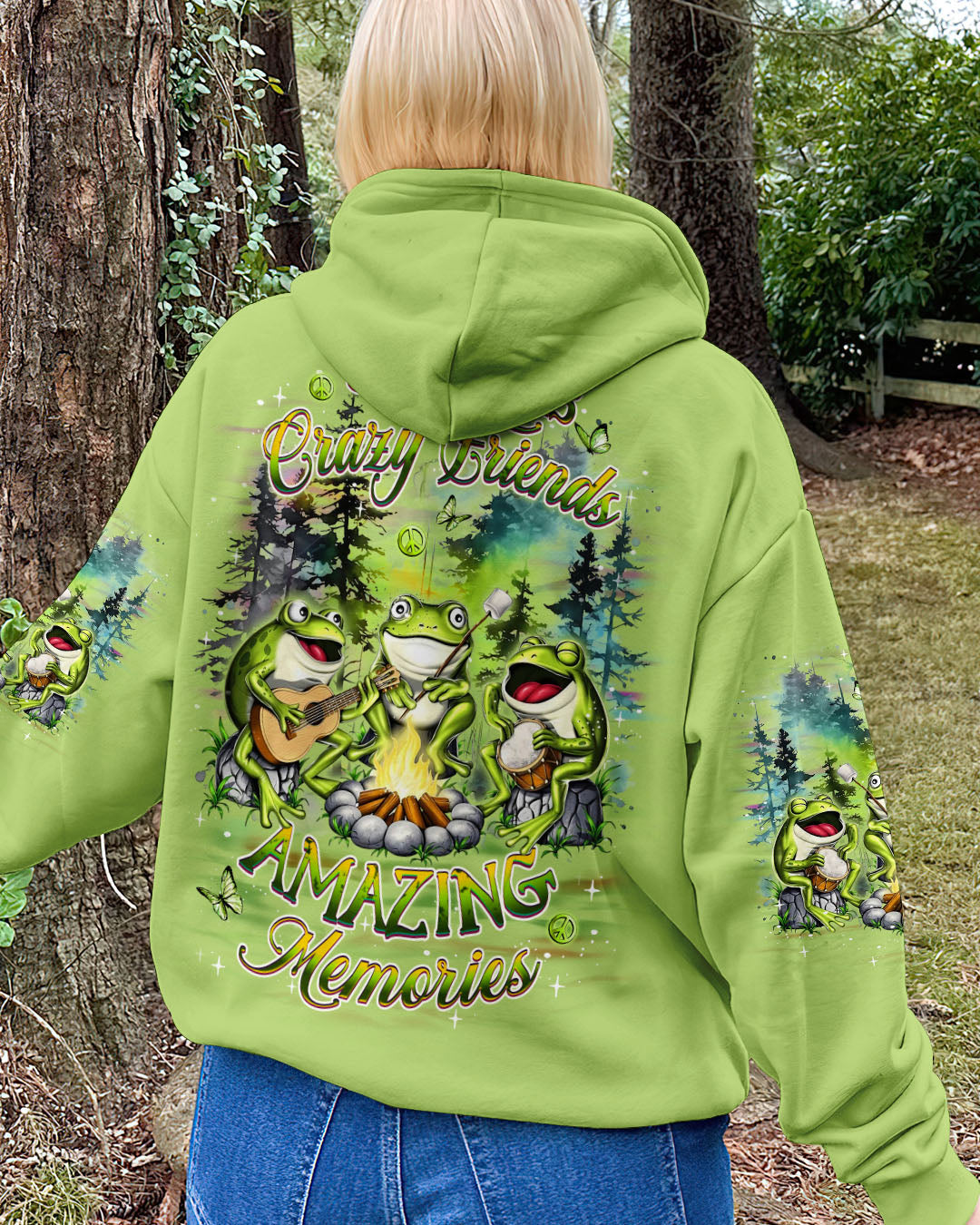 Good Times Crazy Friends Amazing Memories Frog Camping Campfire AOP Shirts _8_ uDh1A