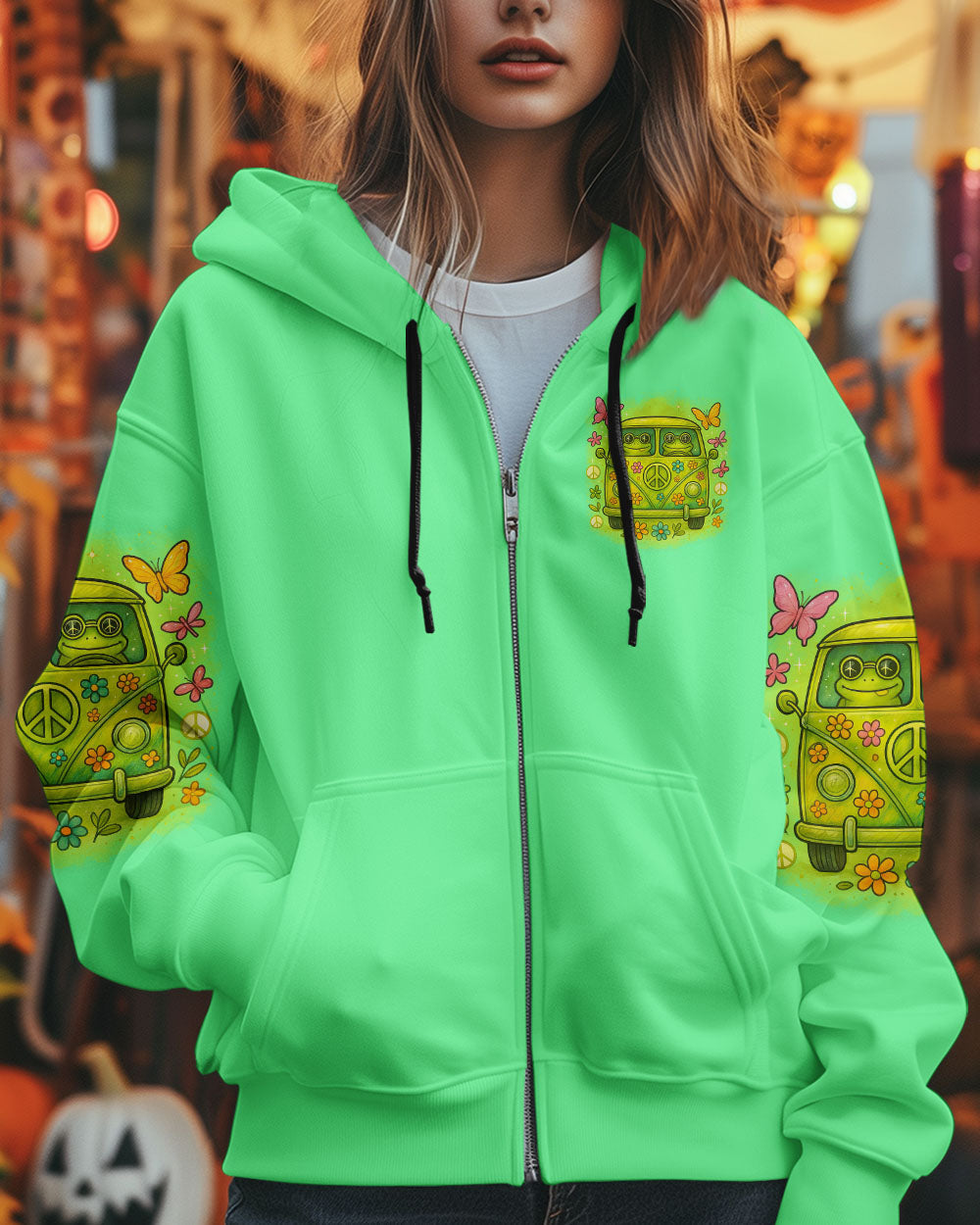 Good Times Crazy Friends Amazing Memories Frog with Van Car Design for Women AOP Shirts _10_ yKnkb